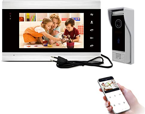 SXA Sistema Videocitofono, Videocitofono per Sistema Citofonico Domestico 7 Monitor + Telecamera AHD WiFi IP Campanello Intelligente con Rilevamento del Movimento, Citofono Bidirezionale
