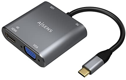 AISENS CABLE CONVERSOR USB-C A VGA-HDMI 4K-USB3.0-USB-C PD GRIS 15CM