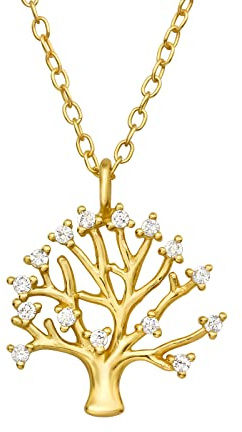 Laimons Collana da donna con ciondolo a forma di albero della vita, 13 mm, placcato oro, disco con catena, 45 cm, in argento sterling 925, Oro