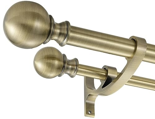 Antique Bronze Double Curtain Rods, 72-144 Inches, Telescoping with Round Finials
