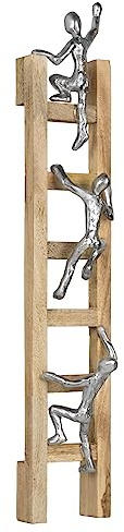 Moritz Skulptur Rise Silber 58 cm – Kletterer auf Leiter aus Mangoholz | Aluminiumfiguren, Statue zum Hinstellen oder Aufhängen, Filzvlies, Büro, Motivation, Teamgeist, Geschenkidee, 0,7 kg