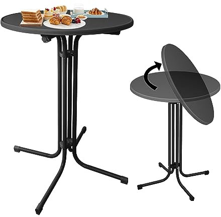 ACXIN Stehtisch Klappbar Ø 79 cm, Bistrotisch Rund 110cm – Wetterbeständiger Klapptisch Gartentisch, für In- & Outdoor, Kratzfester, Stabiles Stahlrohrgestell (Schwarz)