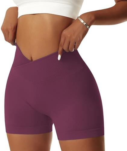Vertvie Short de gym pour femme, forme V, Stretch, Push Up effet gainant, Short de yoga, Taille haute, Sans coutures, sport, legging court d'été, S