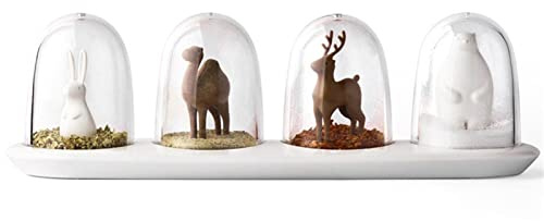 Barattolo da cucina 4 in 1 con vassoio, grazioso saliera e pepiera, shaker per condimenti, set di barattoli da cucina (animali)