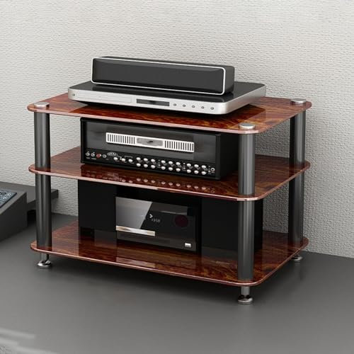 Stereokabinett Media Storage Cabinet mit Anti-Vibrationsfüßen, Großes Fassungsvermögen Stereo Racks and Stands Cabinet/ Bookshelf, Freistehender Heimkino-Schrank/ Gaming-Regal(Color:Brown,Size:3Tiers)