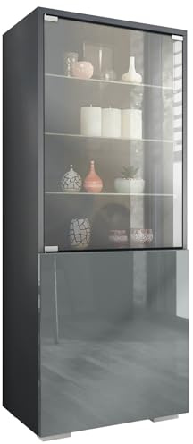 Vitrine Granada, Made in Germany, Vitrinenschrank mit Glastür und Glaseinsatz, Anthrazit matt/Grau Hochglanz (50 x 122,5 x 34,5 cm)