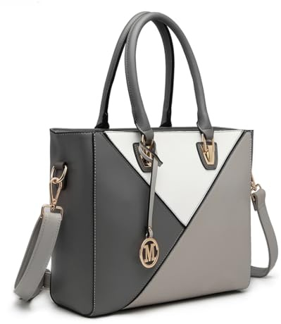 Miss Lulu Damen Schultertasche Henkeltasche Umhängetasche geometrisches Design mit Gold-Tone Hardware aus Kunstleder für den täglichen Gebrauch (Grau)