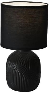 B & S Keramik Tischlampe mit Stoffschirm Rund E27 Höhe 34 cm schwarz