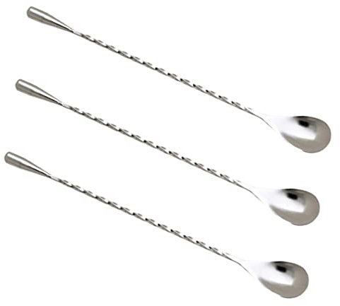 CIYODO 3piezas Cuchara De Cóctel De Acero Inoxidable Mango Cucharas Mezcladoras para Hielo Leche Té y Postre Unidades