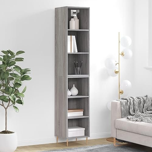 Generisch Sideboard 34,5x32,5x180cm Grau Sonoma Holzwerkstoff, Metall Küchenschrank Vorratsschrank Wäscheschrank Bücherregal Ablagekorb Gartenschrank Fernsehschrank schmal