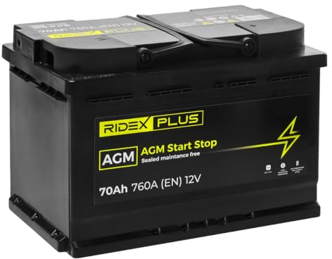 RIDEX PLUS 1S0007P AGM Start-Stop Autobatterie 70Ah 760A 12V Starterbatterie B13 DIN/ISO L3 ersetzt Batterie 65Ah 63Ah 60Ah