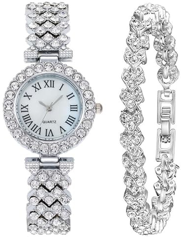 LIWEARE Damenuhren Glänzender Strass Kleines Zifferblatt Quarz Feines Armbanduhren für Damen Damenuhr Frauen Uhr Armband (Silbrig)