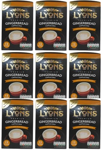 Premium Instant Coffee Sachets Individually Wrapped Gluten-Free Vegetarian Coffee Bag with Mug (9X 12Sachets, Gingerbread Cappuccino)