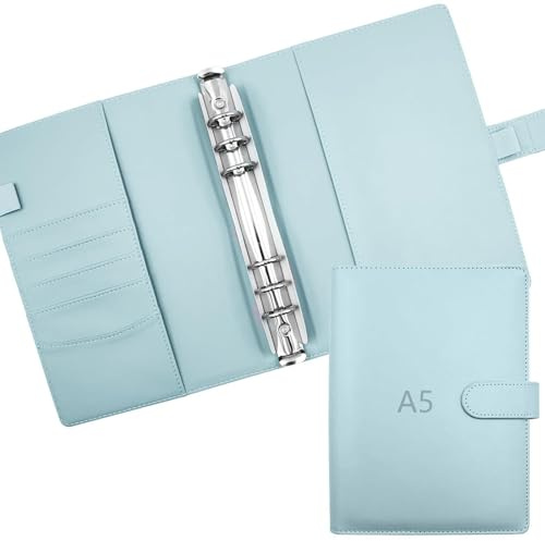 ROEOWENE A5 Ringbuch 6 Loch Nachfüllbar Binder Notebook Ringbuch Abdeckung | PU Leder Loseblatt Notizbuch Budget Kompatibilität mit Budgetblätter,Binder Taschen,Bindekarte Sammler,Fotokartenalbum-Blau