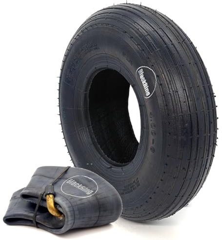 4.00-6 Wheelbarrow Tyre & Tube Rib Tread Pattern TR87 Bent Metal Valve