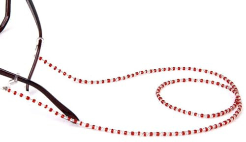 TINEASUR Catena per Occhiali Perline Rosse 60cm in Cristallo | Acciaio e Gomma, Griffe Regolabili, Facile Montare e Rimuovere, per Occhiali da Sole e Vista