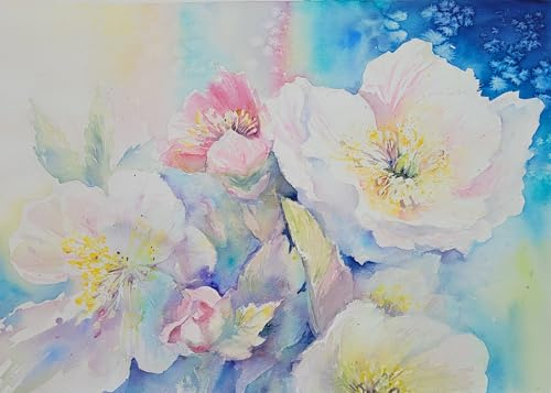 Aquarellbild Blumen Christrosen - handgemalt