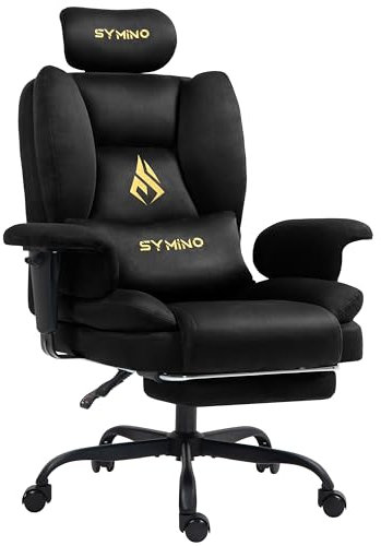 Symino Gaming Stuhl Chefsessel Bürostuhl Ergonomisch, Wildlederimitat Sofa-ähnliches Schreibtischstuhl mit Fußstütze Höhenverstellbarer Office Chair Computerstuhl 130kg, Schwarz