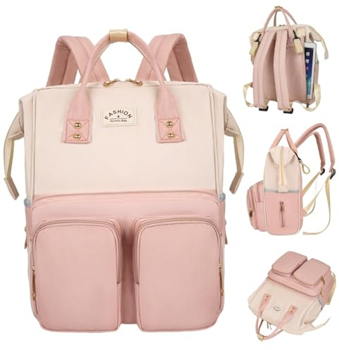 Blöjryggsäck 28 x 15 x 38 cm bärbar blöjväska ryggsäck stor kapacitet mamma bärkasse med handtag och fickor vattentät multifunktion för utomhus