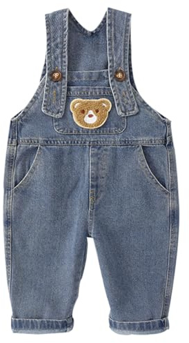 ACMEDE Salopette di Jeans Bambina Loose Tuta Lavorata a Maglia Morbida in Cotone da Bambino Neonato Primavera Autunno Casual Denim Salopette in Jeans per Neonate Bambine Salopette 6 Mesi-5 Anni