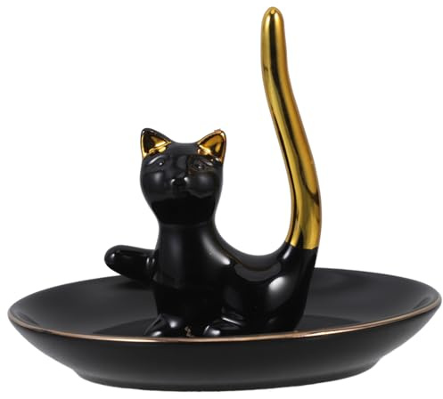 ABOOFAN Keramik Schmuckschale Katze Ringhalter Dekorativ für Schmuck Aufbewahrung Langlebig Elegant Bad Nachttisch