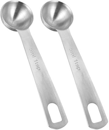Cucharas medidoras de acero inoxidable de 5 ml, cucharadita de mango corto para hornear, especias y café, aptas para lavavajillas, juego de 2