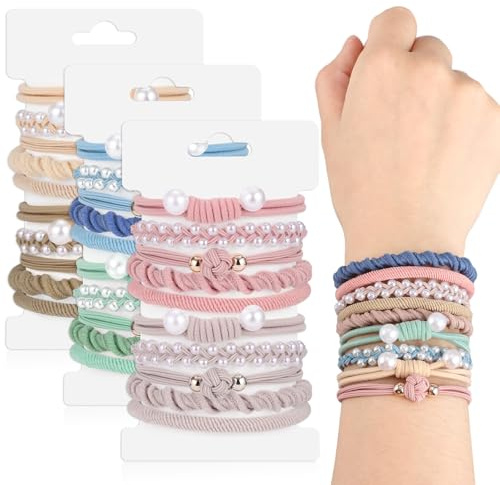 30 Boho Haargummis Für Damen, Geflochten Mit Perlen, Braun