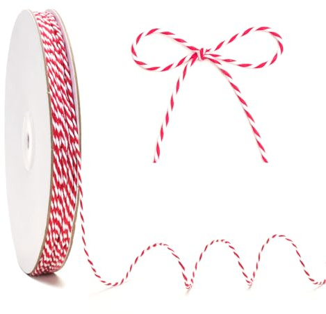 KINGLAKE Red and White String, 2mm × 100m Christmas String for Gift Wrapping, Butchers Bakers Twine Cotton String for Crafts, Xmas Presents, Festive Decoration, Cooking Meat, Valentine's Day