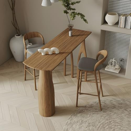 Table de bar rectangulaire scandinave en bois de pin - Table de salle à manger moderne Japandi - Noyer massif - 200,7 x 49,5 x 105,4 cm (L x l x H) - Meuble de bar élégant pour la maison