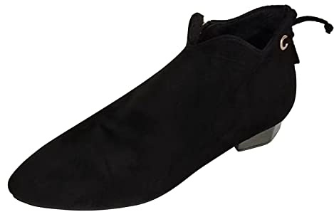 WGFJKI Kvinnors varma husstövlar Kvinnors flock Tjock sula Fyrkantiga klackar Zip Short Booties
