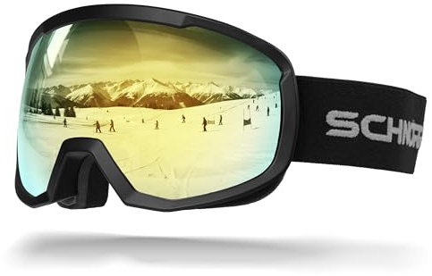 SCHNORR Kidsi Go - Lunettes de ski pour enfant - Full REVO miroir - Anti-buée - UV400 - Lunettes de ski, snowboard - Lunettes de neige pour garçons, filles, adolescents, Noir , Taille unique