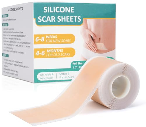 Silicone Scar Tape for Surgical Scar Sheets, Professional Medical Grade Silicone Scar Sheets Reusable Scar Tape Roll for Healing Keloids, Surgeries Scars, C-Sections, and Burns(1.6'' x 120''Roll-3M)