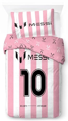 Jay Franco Messi fotboll sängkläder i set – supermjuka barnsängkläder med örngott, endast påslakan (fyllning ingår ej), rosa, 2-delad enkelsäng