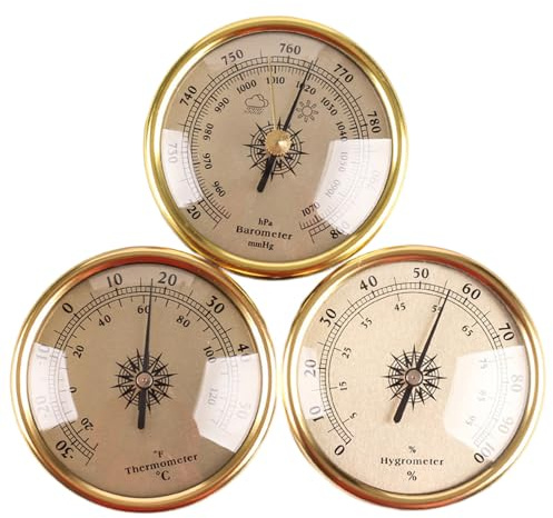 Barometro, Barometri per la casa, Barometro Termometro Igrometro a Parete da 7, 2 * 7, 2 cm, Stazione Meteo Wireless da 3 Pezzi per Uso Domestico, Oro Digitale