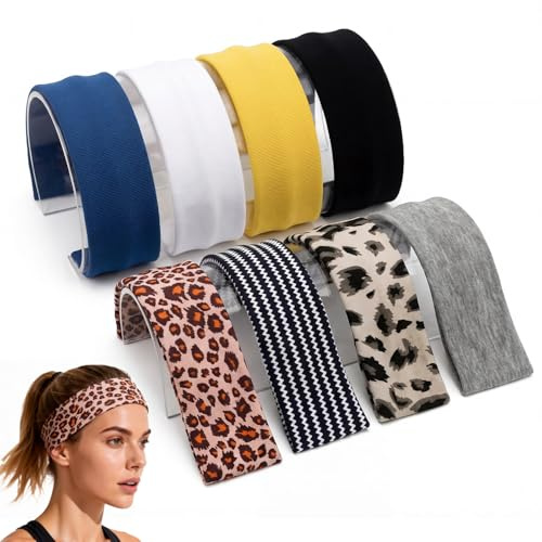 Katyjun 8 Stück Haarband Damen, Baumwolle Stirnband Breit Saugfähig Anti-Rutsch Sport Stirnband für Yoga Laufen Fitness, Schweißabsorbierend Weiches Haarband für Frauen Mädchen Unisex