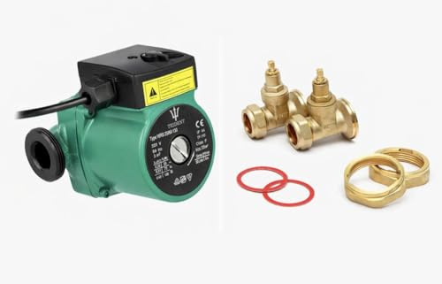 TRIDENT WRS25/60-130 Central Heating Circulation Pump with 3 Speeds, 6m Head,2 X Brass gate Valves Included with Pump.