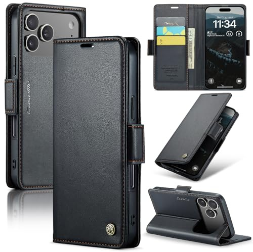Idhiem Kortplatser Plånboks Fodral för iPhone 17 Pro Max, Svart | RFID-blockering, Flip Kortplatser Plånboksfodral, Premium PU Läder Skalm, Wallet Case, Stötsäkert Skyddsfodral