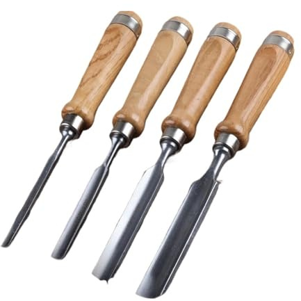 Cincel de madera semicircular, 4 Uds., acero al cromo vanadio, gubia for tallar carpintero, bricolaje, carpintería, 6mm, 12mm, 18mm y 24mm(Manchurian ash)