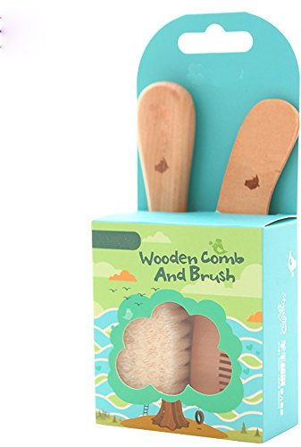 TAMUME Einfacher Griff Weich Ziegenhaar Baby-Bürste und Kamm-Satz und Natürlicher Hölzerner Haar-Kamm