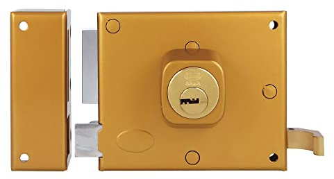 Amig - Serratura a leva sinistra con serratura a leva con linguetta e maniglia per porte in legno, modello 72 | 100 x 85 mm | Bullone con cilindro tondo | Acciaio smaltato oro