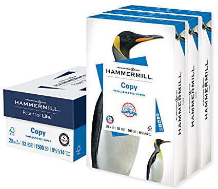 Hammermill Printer Paper, 20 Lb Copy Paper, 8.5 x 14-92 Bright, Made in the USA- 3 Ream (1500 Sheets)