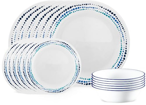 Corelle 18-Piece Dinner Set, Ocean Blues, Blue and White Service for 6, Chip Resistant Dinnerware, Includes 26cm Dinner Plates, 17cm Salad/Side Plates and 530ml Soup/Cereal Bowls