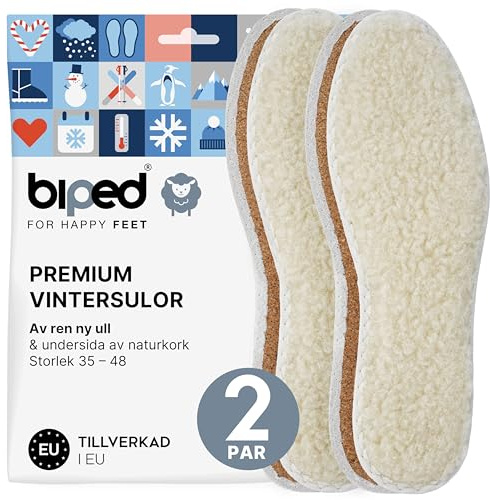 biped 2 par vintersulor i fårull och äkta kork - värmande innersulor för dam och herr - sydd kant z2736(44)