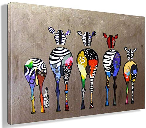 MJEDC Banksy Bilder Leinwand Zebra Herd Colourful Rears Graffiti Street Art Leinwandbild Fertig Auf Keilrahmen Kunstdrucke Wohnzimmer Wanddekoration Deko XXL (40x60cm(15.7x23.6inch))