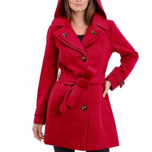 LONDON FOG womens Double Lapel Thigh Length Button Frontwool With Belt Wool Coat, Red, Medium US