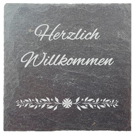 laser-diele Türschild – Namensschild Haustür – Türschild Familie – Haustürschild aus Schiefer – Willkommen