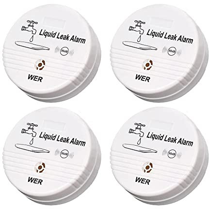 WER Wasserleck-Alarmsensor, Batteriebetriebener Leckalarm, 90dB Wasserdetektor Für Keller, Badezimmer, Waschküchen, Küchen, Garagen Und Öffentliche Wasserbereiche (Lieferung Ohne Batterie, 4 Stück)