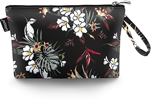 Gloppie Kosmetiktasche Kosmetikbeutel für Damen, Frauen & Mädchen, Schminktasche Klein Make up Tasche Wasserabweisend Mini-Reisetaschen für Kosmetik und Pflegeartikel, Weißes Blumenmuster | Leicht zu reinigendes Nylon, kompakte Reisegröße, 4 Innentaschen, Mehrzwecktasche für Kosmetik und Schmuck, Handgelenktasche