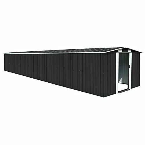 Gecheer Capanno da Giardino in Acciaio con Porte Scorrevoli,Capanno da Giardino per Esterni,Capanno Attrezzi Casetta da Giardino per Attrezzi Antracite 257x779x181cm in Acciaio Zincato