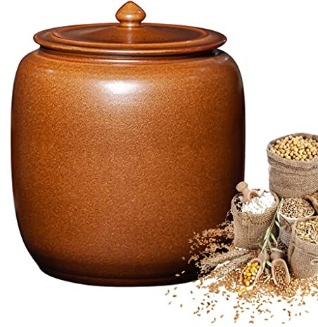 Grain Dispenser, Ceramic Rice Cylinder with Lid, Airtight Kitchen & Pantry, Bulk Food Storage, Kitchen Organization for rice, soybeans, corn, flour, oatmeal ( Color : Brown , Size : Capacity 25kg )
